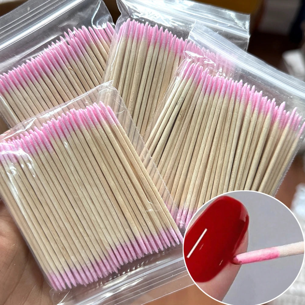 400pcs Pink Double Head Nail Art Cuticle Pusher Remover 7CM Orange Wood Sticks Cotton Swab Clean Tool for Nail Rhinestone Makeup